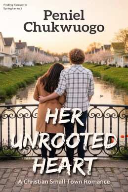 Her Unrooted Heart (slider and series on homepage) A book cover titled "Her Unrooted Heart" book 2 of the Finding Forever in the Springheaven Series